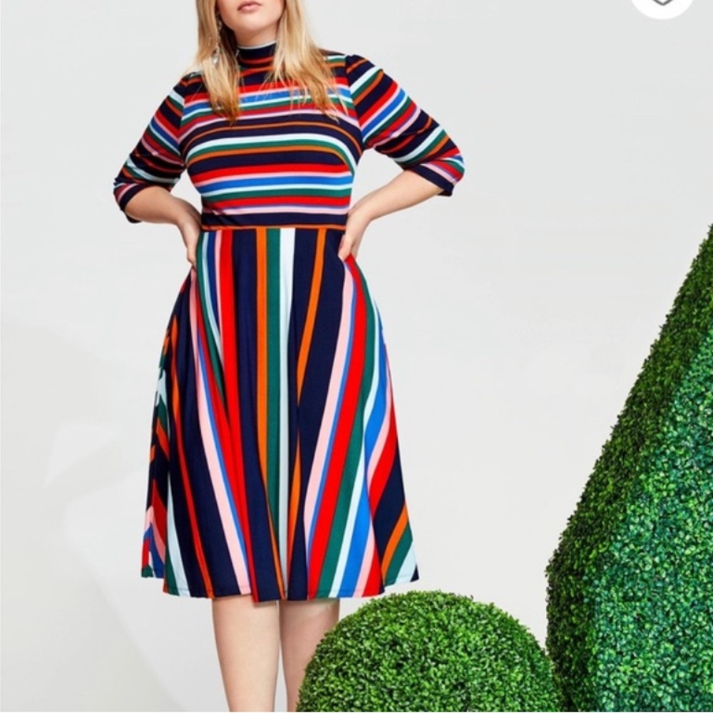 Eloquii Fit and Flare Opposing Stripes Dress -NWT!